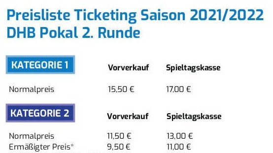 Die Preise für das Pokalspiel gegen Lemgo in der Übersicht